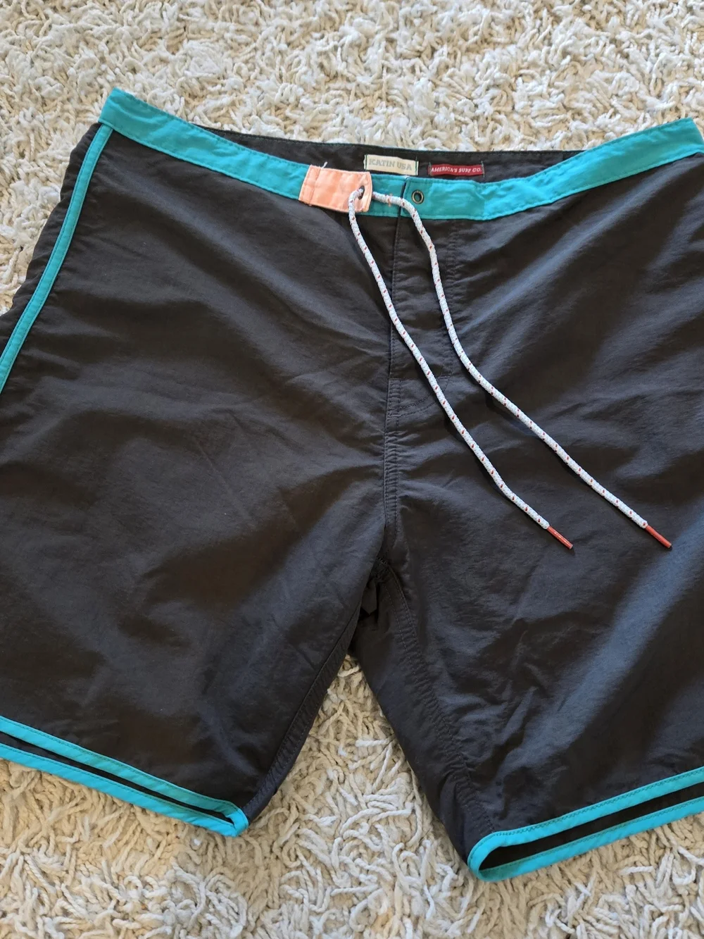 Katin Men's Gray Board Shorts with Teal Trim and Coral Tab